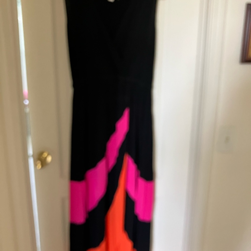 Maxi black dress with colors faux wrap skirt
